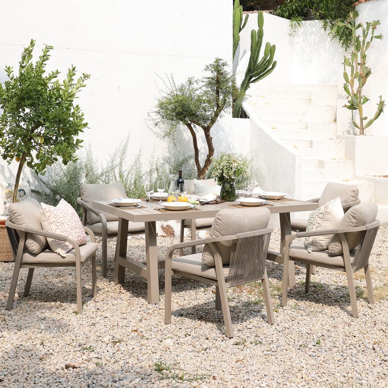 Manresa Rope 6-Seater Rectangular Dining Set, Taupe and Beige