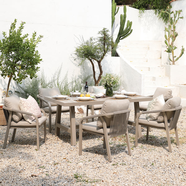 Manresa Rope 6-Seater Rectangular Dining Set, Taupe and Beige