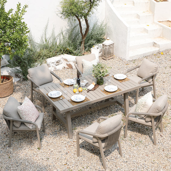 Manresa Rope 6-Seater Rectangular Dining Set, Taupe and Beige