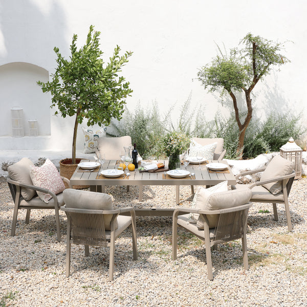 Manresa Rope 6-Seater Rectangular Dining Set, Taupe and Beige