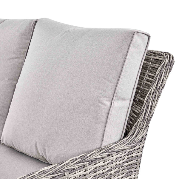 Hampshire Large Corner Round Wicker Rattan Casual Dining Set with Rising Firepit Table, Light Grey