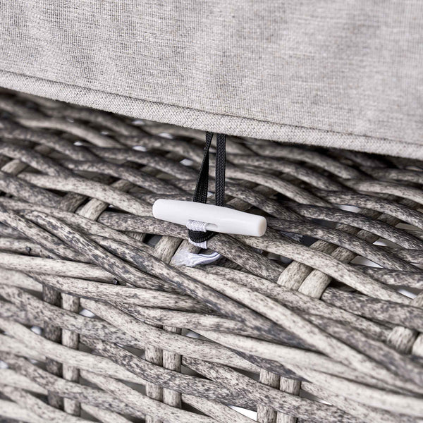 Hampshire Large Corner Round Wicker Rattan Casual Dining Set with Rising Firepit Table, Light Grey