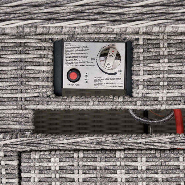 Hampshire Large Corner Round Wicker Rattan Casual Dining Set with Rising Firepit Table, Light Grey