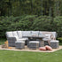 Hampshire Large Corner Round Wicker Rattan Casual Dining Set with Rising Firepit Table, Light Grey - daals
