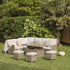 Hampshire Large Corner Round Wicker Rattan Casual Dining Set with Rising Firepit Table, Natural - daals