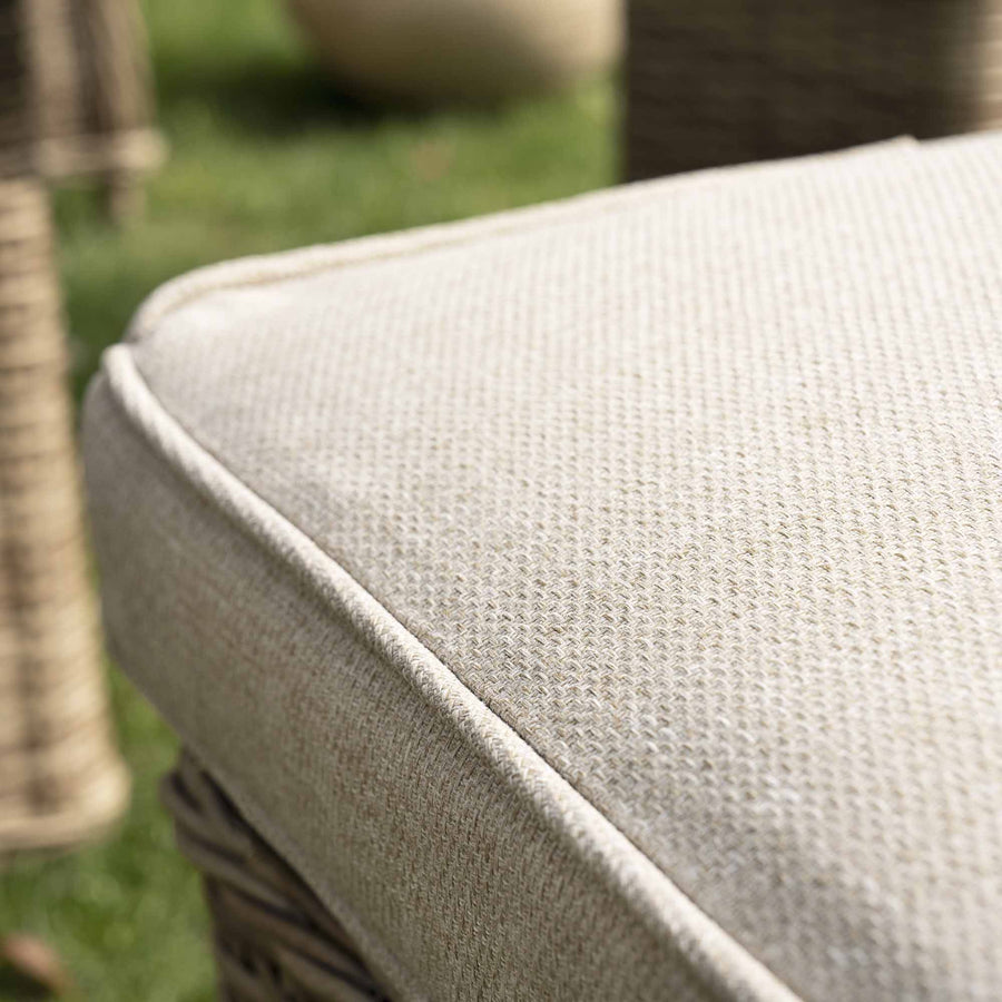 Hampshire Large Corner Round Wicker Rattan Casual Dining Set with Rising Firepit Table, Natural