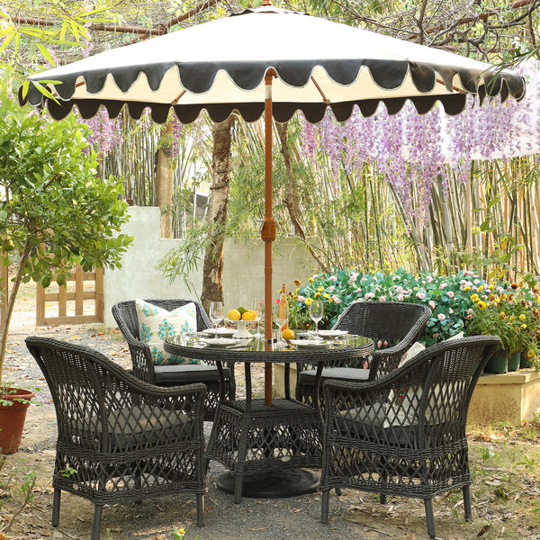 Willowbrook Lattice Weave Rattan 4-Seater Round Dining Set, Dark Grey
