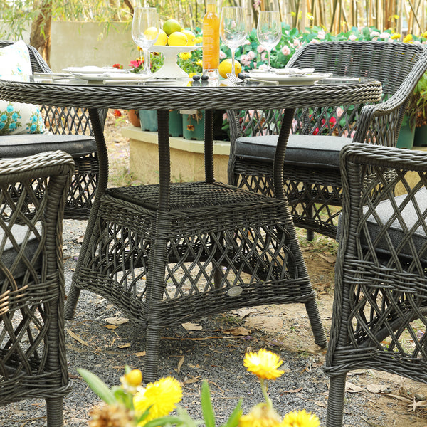 Willowbrook Lattice Weave Rattan 4-Seater Round Dining Set, Dark Grey