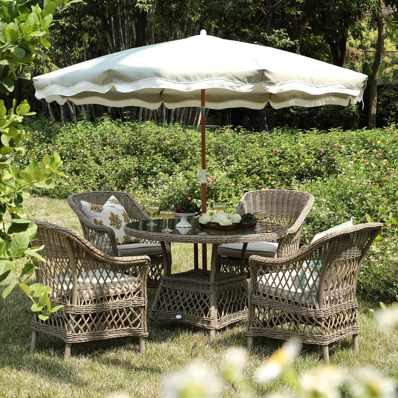 Willowbrook Lattice Weave Rattan 4-Seater Round Dining Set, Natural