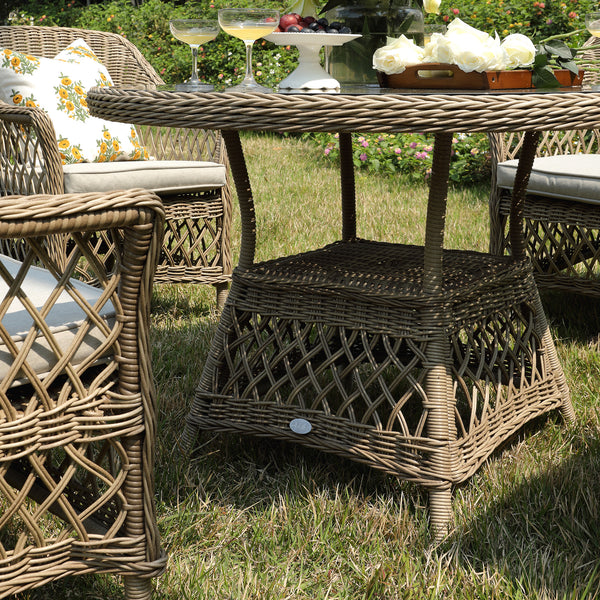 Willowbrook Lattice Weave Rattan 4-Seater Round Dining Set, Natural
