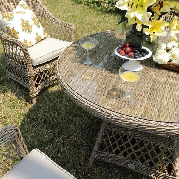 Willowbrook Lattice Weave Rattan 4-Seater Round Dining Set, Natural