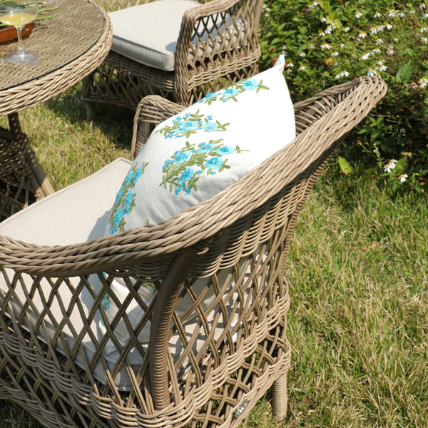 Willowbrook Lattice Weave Rattan 4-Seater Round Dining Set, Natural