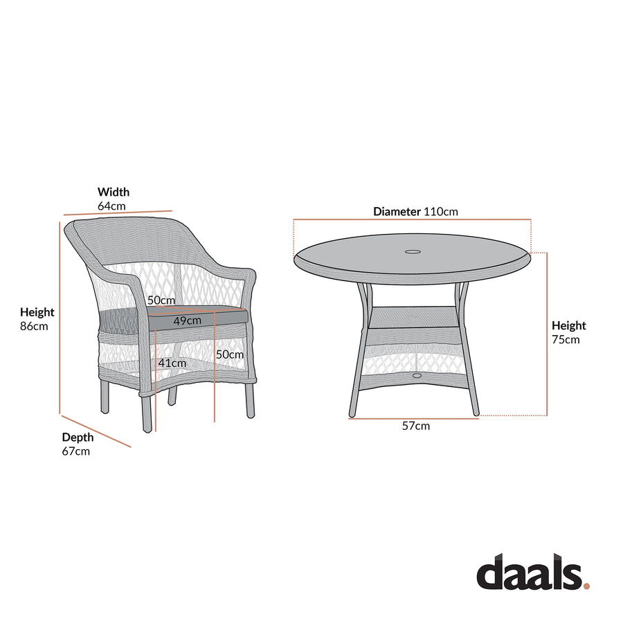 Willowbrook Lattice Weave Rattan 4-Seater Round Dining Set, White