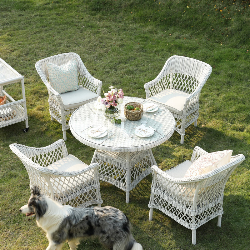 Willowbrook Lattice Weave Rattan 4-Seater Round Dining Set, White