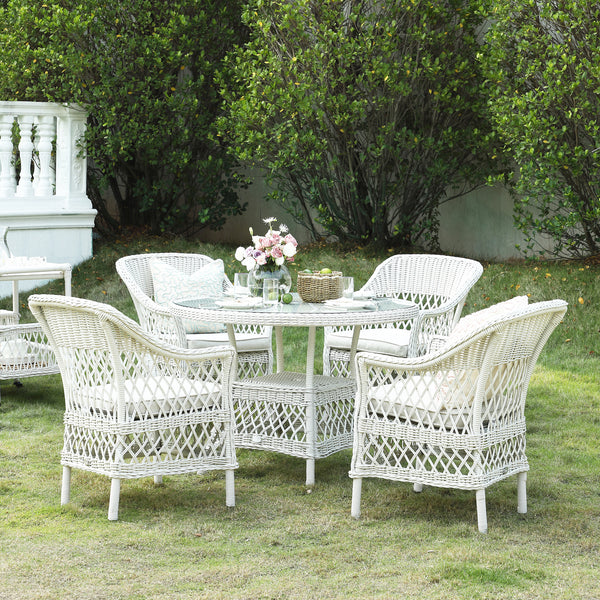 Willowbrook Lattice Weave Rattan 4-Seater Round Dining Set, White