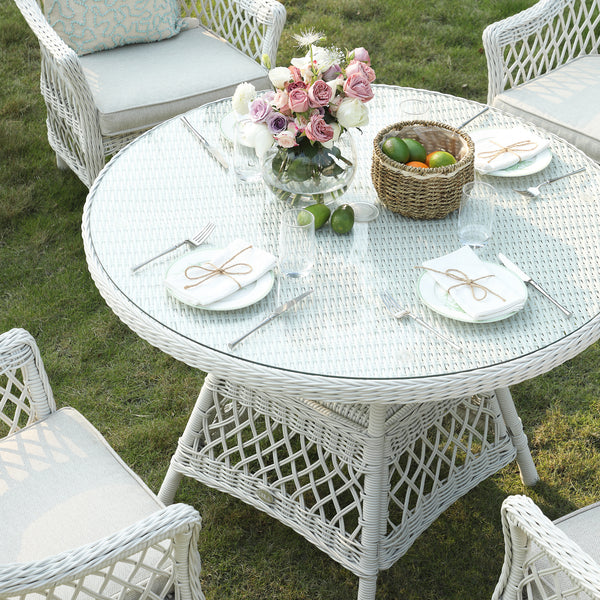 Willowbrook Lattice Weave Rattan 4-Seater Round Dining Set, White