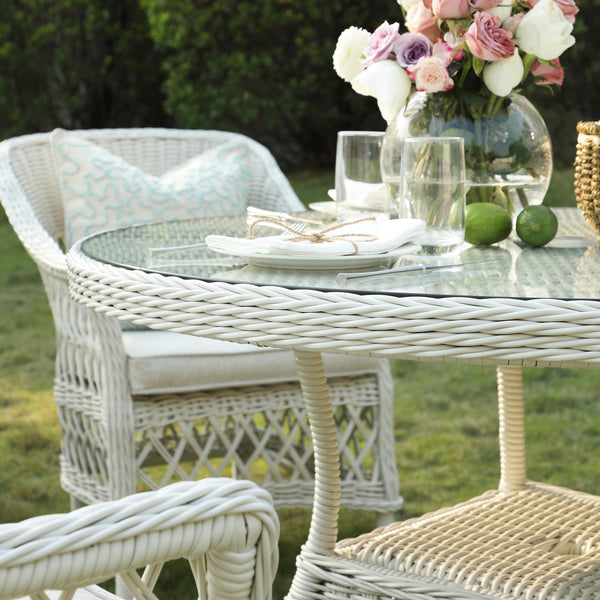 Willowbrook Lattice Weave Rattan 4-Seater Round Dining Set, White