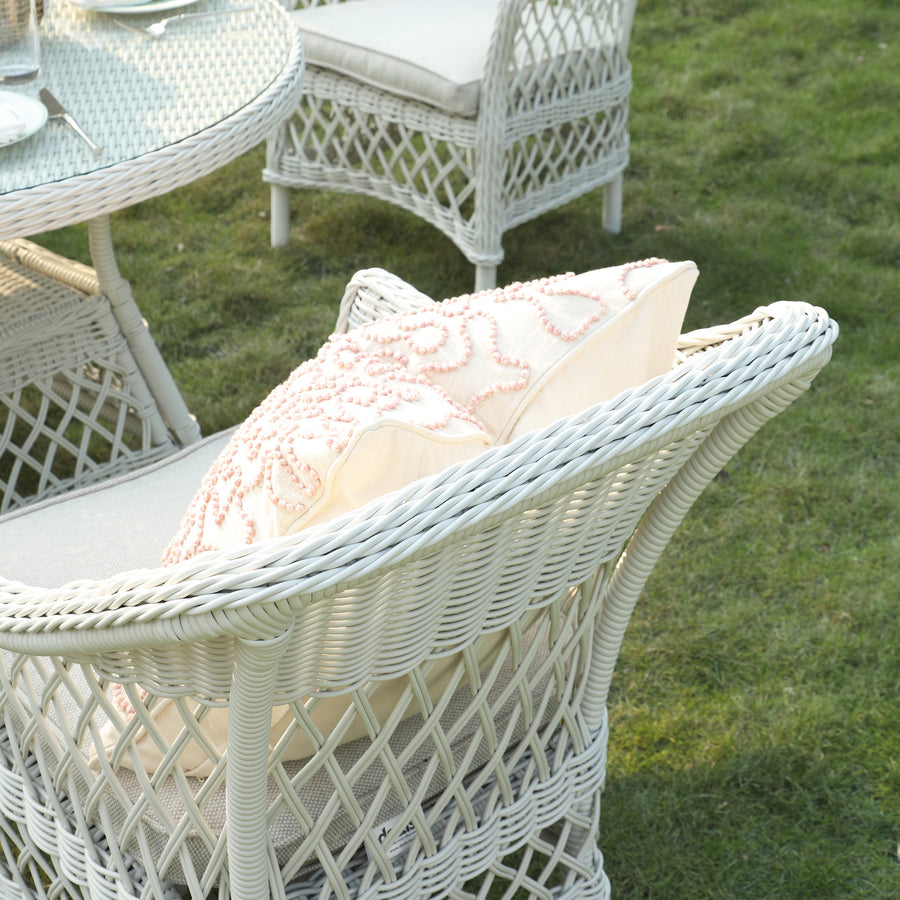 Willowbrook Lattice Weave Rattan 4-Seater Round Dining Set, White
