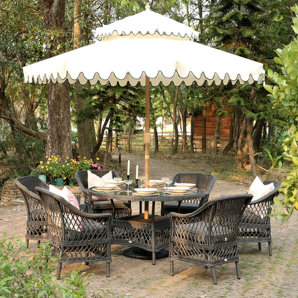 Willowbrook Lattice Weave Rattan 6-Seater Round Dining Set, Dark Grey