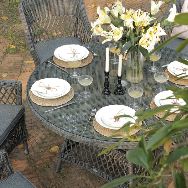 Willowbrook Lattice Weave Rattan 6-Seater Round Dining Set, Dark Grey