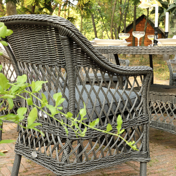 Willowbrook Lattice Weave Rattan 6-Seater Round Dining Set, Dark Grey