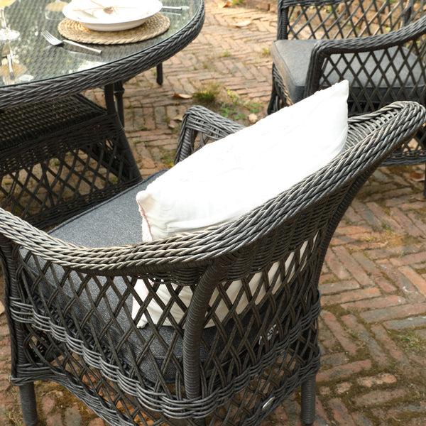 Willowbrook Lattice Weave Rattan 6-Seater Round Dining Set, Dark Grey