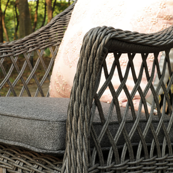 Willowbrook Lattice Weave Rattan 6-Seater Round Dining Set, Dark Grey