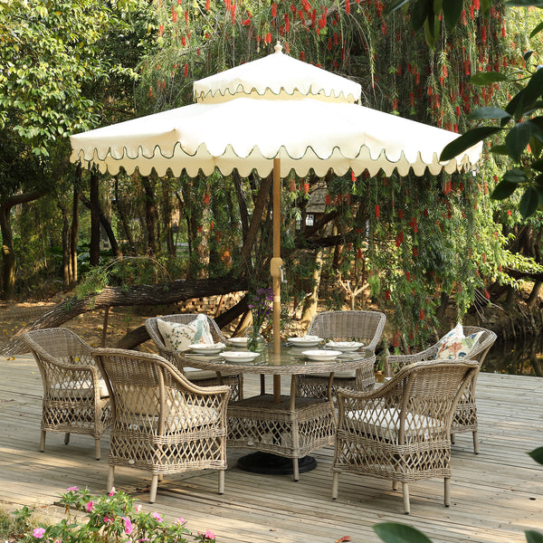 Willowbrook Lattice Weave Rattan 6-Seater Round Dining Set, Natural