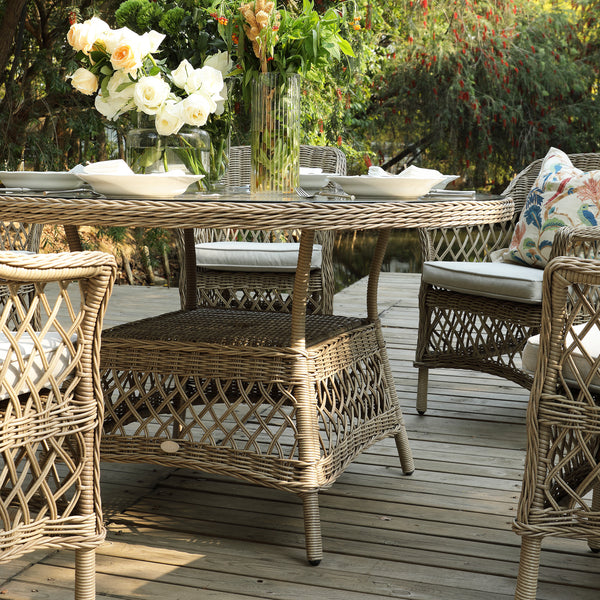 Willowbrook Lattice Weave Rattan 6-Seater Round Dining Set, Natural