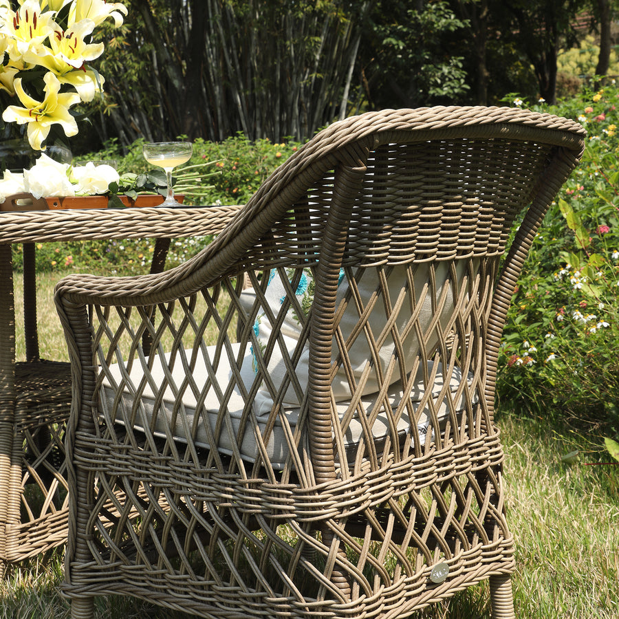 Willowbrook Lattice Weave Rattan 6-Seater Round Dining Set, Natural