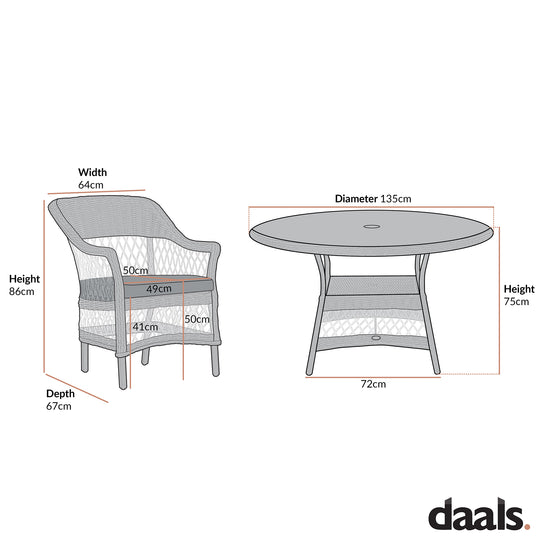 Willowbrook Lattice Weave Rattan 6-Seater Round Dining Set, White