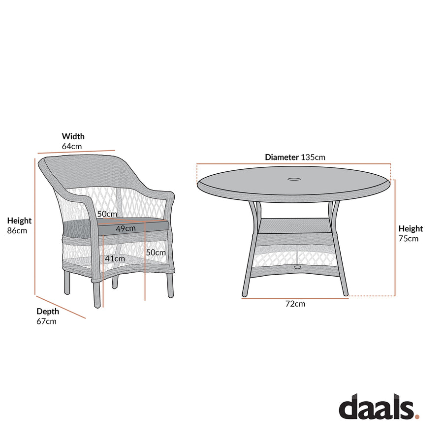 Willowbrook Lattice Weave Rattan 6-Seater Round Dining Set, White