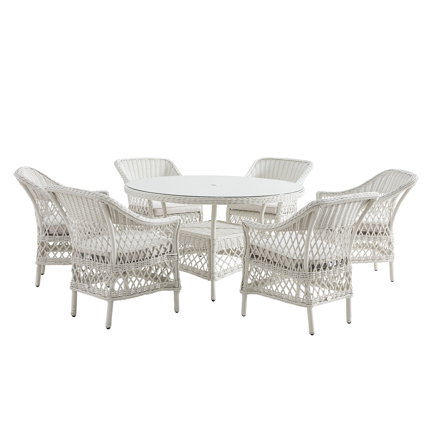 Willowbrook Lattice Weave Rattan 6-Seater Round Dining Set, White