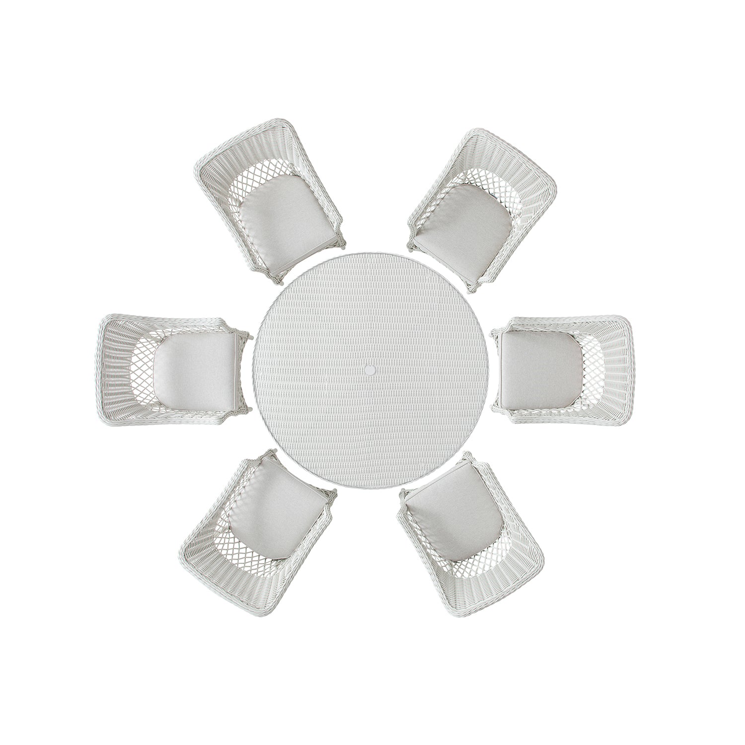 Willowbrook Lattice Weave Rattan 6-Seater Round Dining Set, White