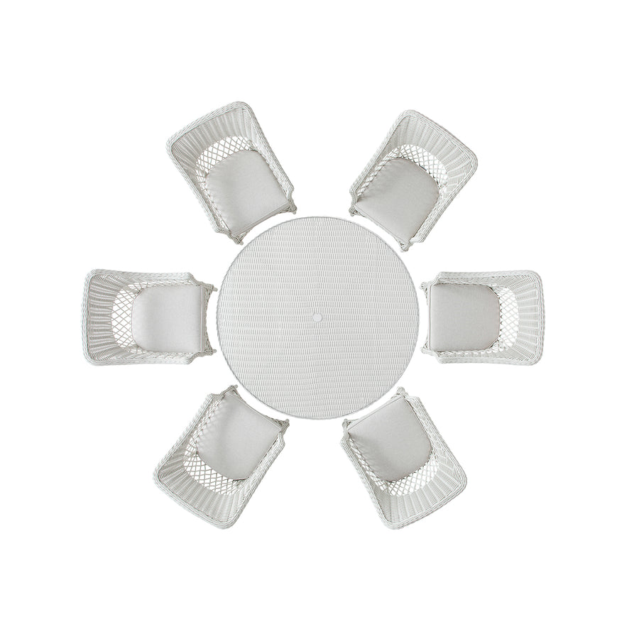 Willowbrook Lattice Weave Rattan 6-Seater Round Dining Set, White
