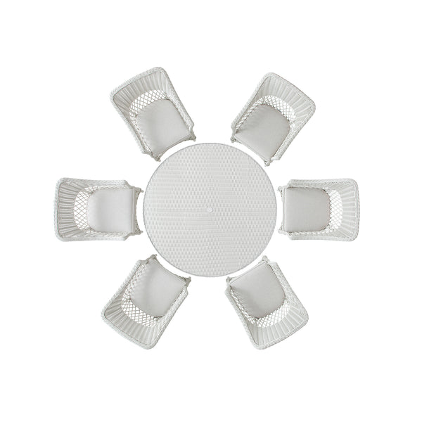 Willowbrook Lattice Weave Rattan 6 - Seater Round Dining Set, White - daals