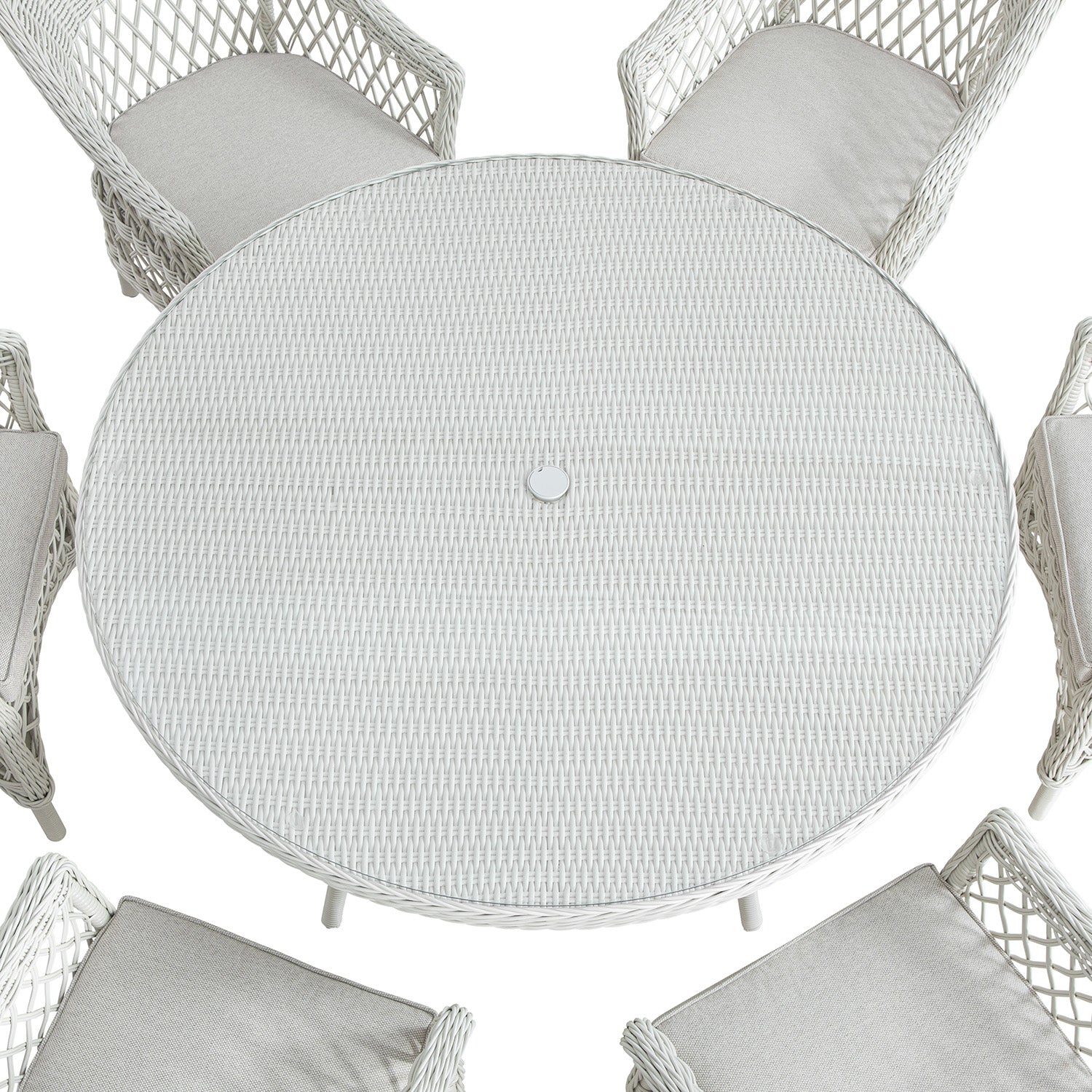 Willowbrook Lattice Weave Rattan 6-Seater Round Dining Set, White