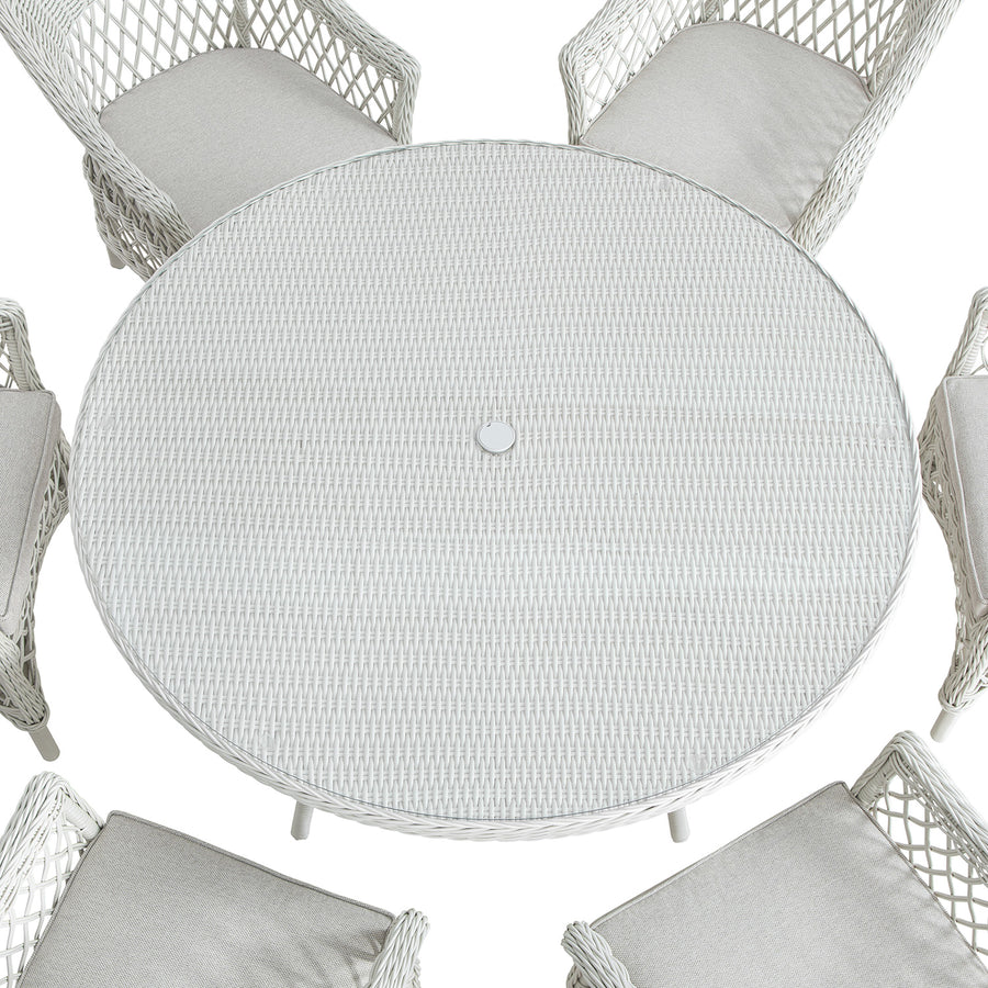Willowbrook Lattice Weave Rattan 6-Seater Round Dining Set, White