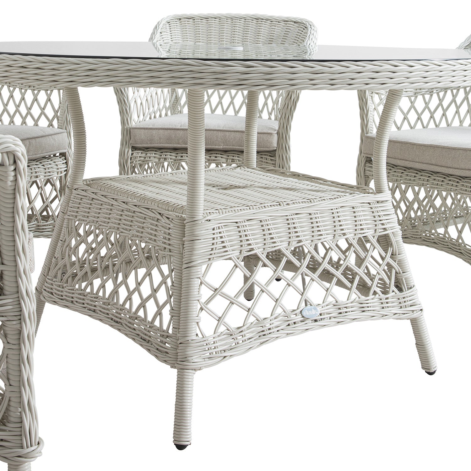 Willowbrook Lattice Weave Rattan 6-Seater Round Dining Set, White