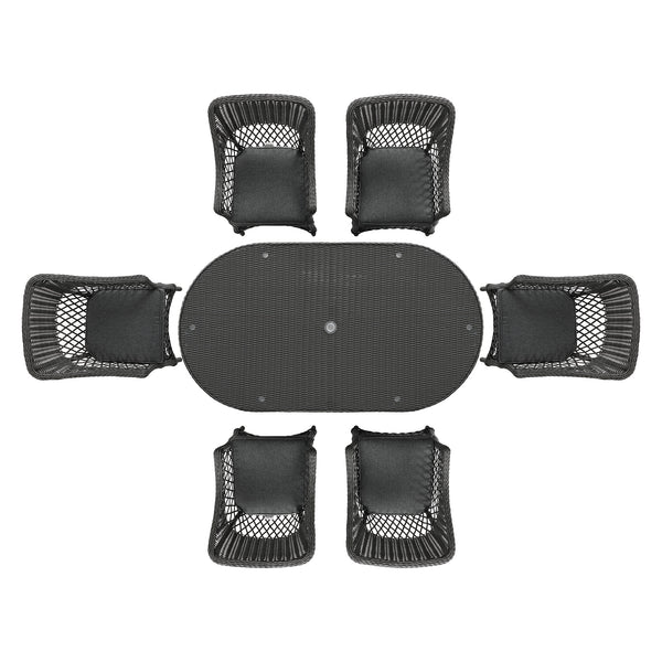 Willowbrook Lattice Weave Rattan 6-Seater Oval Dining Set, Dark Grey