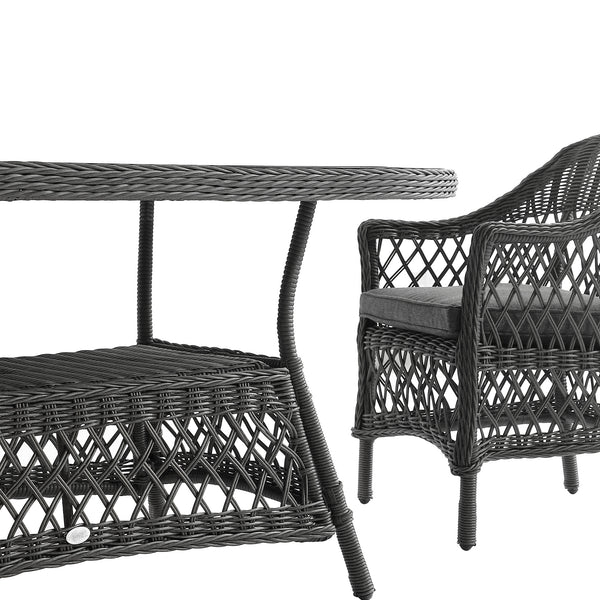 Willowbrook Lattice Weave Rattan 6-Seater Oval Dining Set, Dark Grey