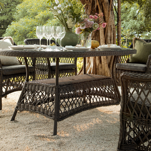 Willowbrook Lattice Weave Rattan 6 - Seater Oval Dining Set, Dark Grey - daals