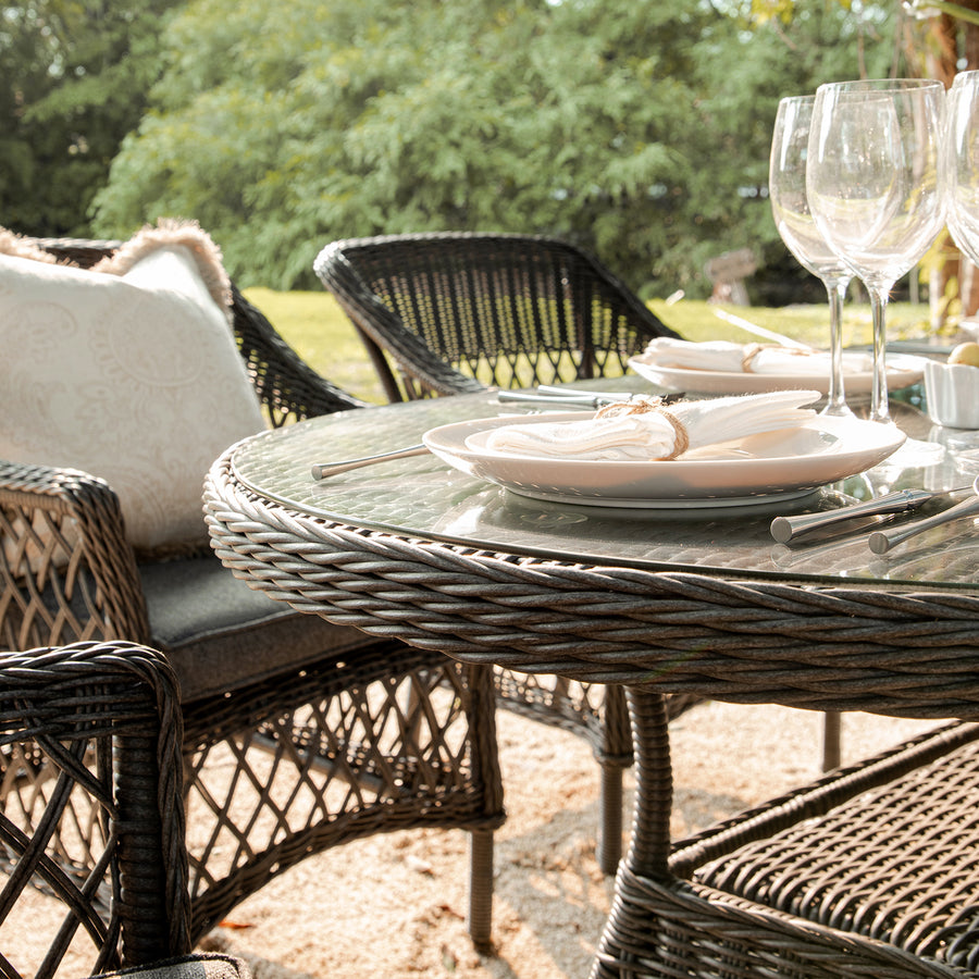 Willowbrook Lattice Weave Rattan 6-Seater Oval Dining Set, Dark Grey