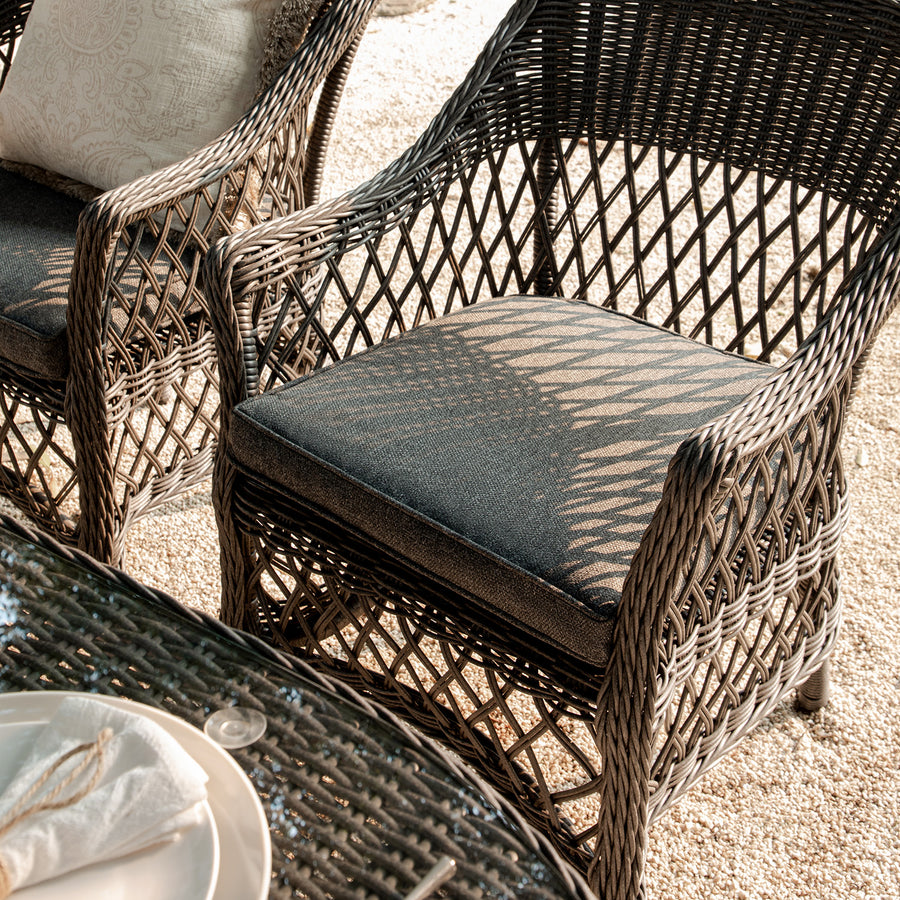 Willowbrook Lattice Weave Rattan 6-Seater Oval Dining Set, Dark Grey