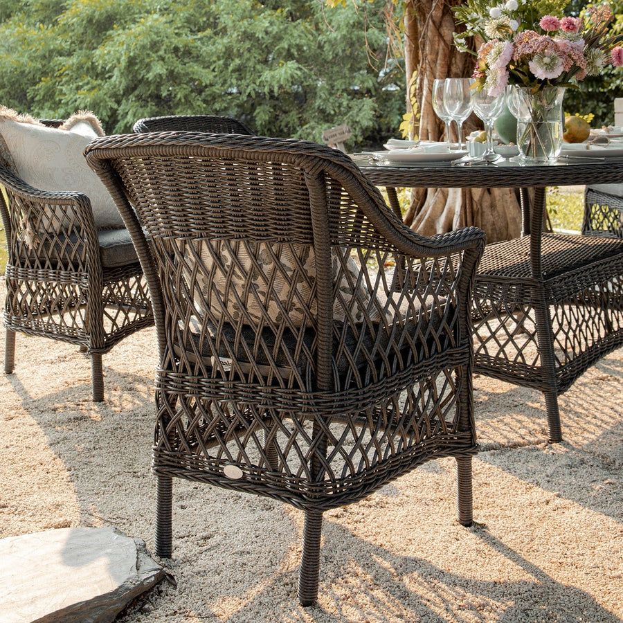Willowbrook Lattice Weave Rattan 6-Seater Oval Dining Set, Dark Grey