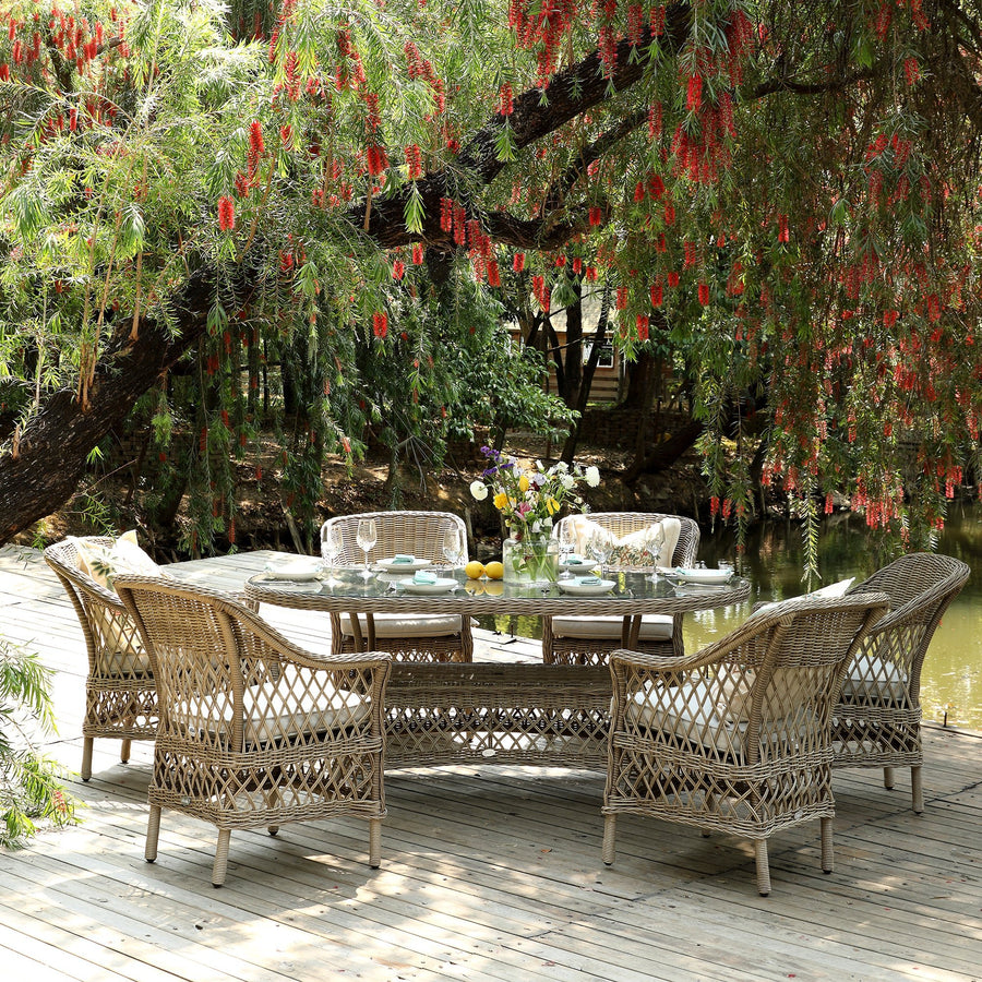 Willowbrook Lattice Weave Rattan 6-Seater Oval Dining Set, Natural