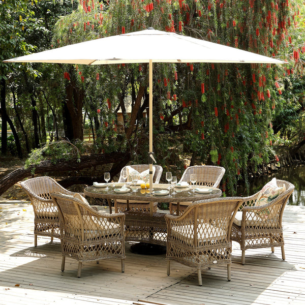 Willowbrook Lattice Weave Rattan 6-Seater Oval Dining Set, Natural