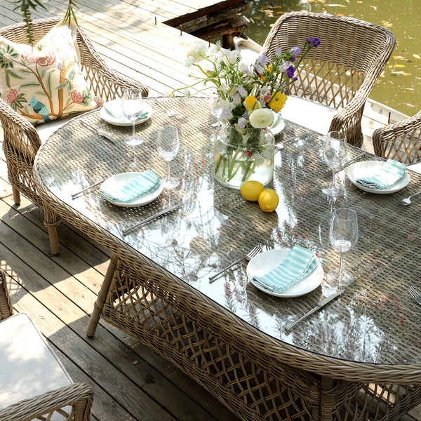 Willowbrook Lattice Weave Rattan 6-Seater Oval Dining Set, Natural