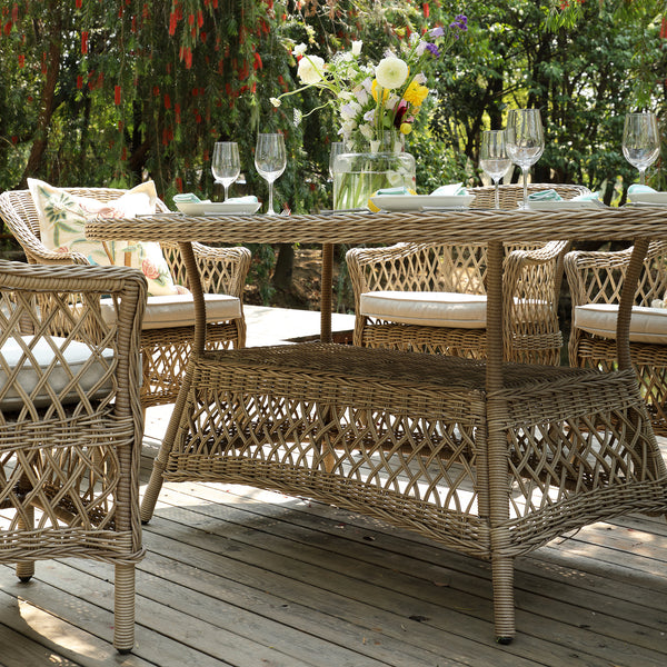 Willowbrook Lattice Weave Rattan 6-Seater Oval Dining Set, Natural