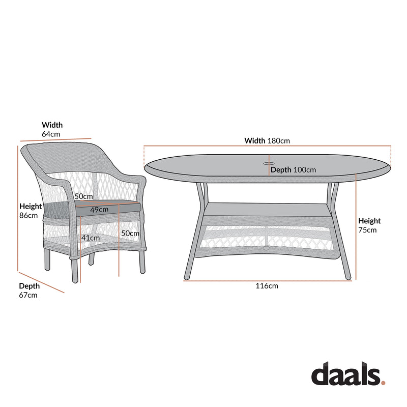 Willowbrook Lattice Weave Rattan 6-Seater Oval Dining Set, Natural